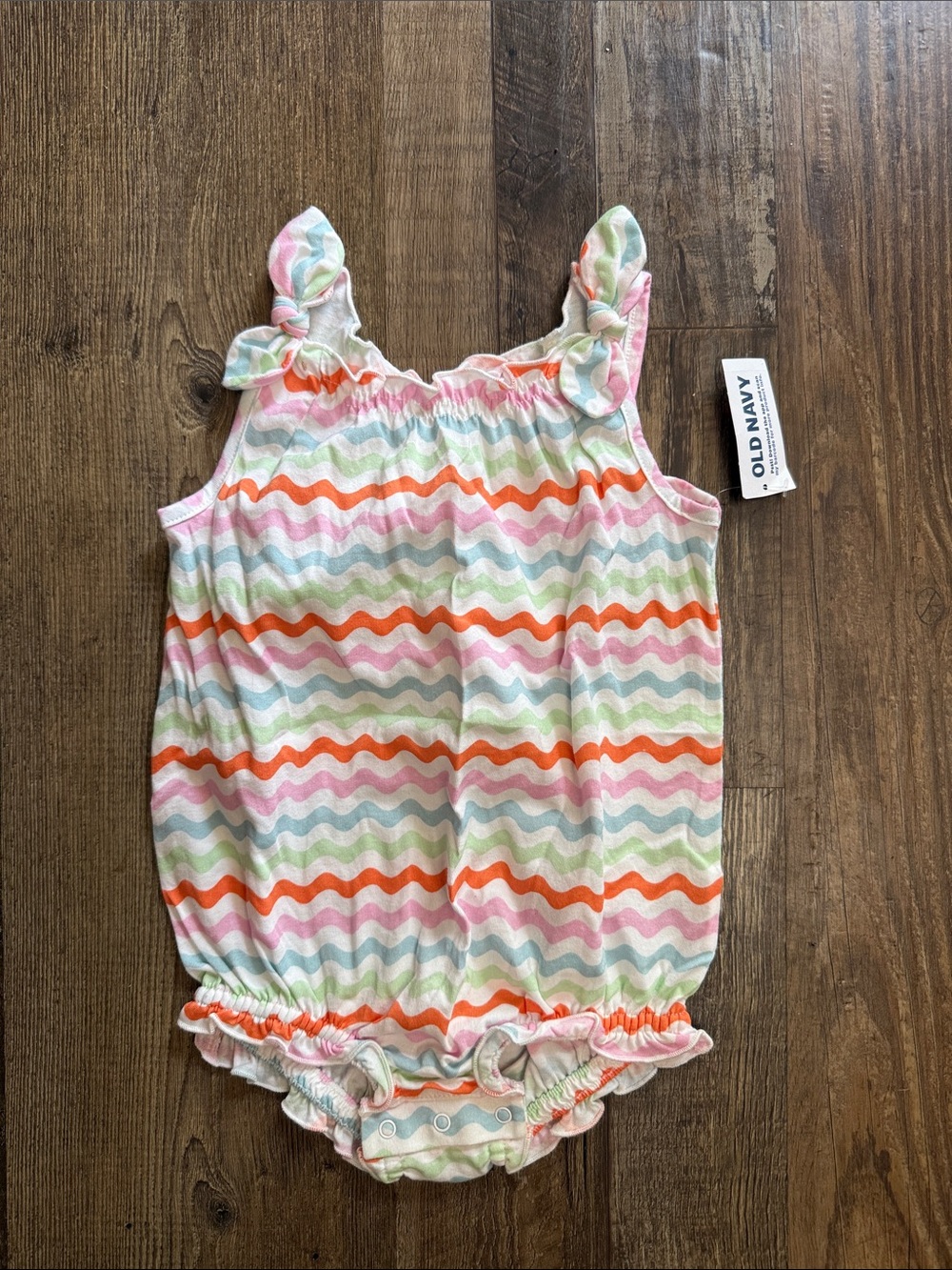 NWT-18/24 Month Old Navy Pastel Wavy Stripe Baby Romper with Orange Accents